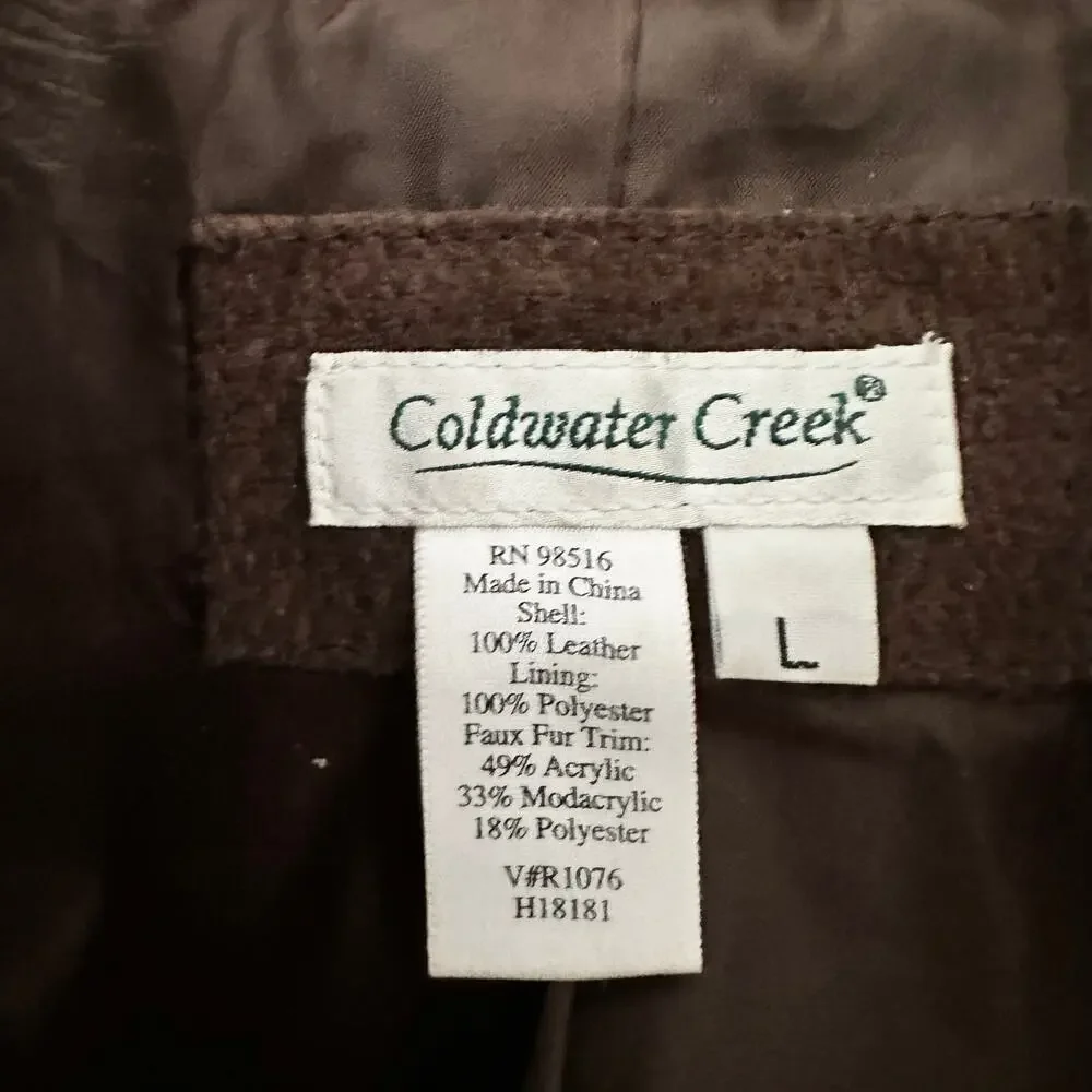 Coldwater Creek Chocolate Brown Suede Fur Trim Zip Trucker Jacket Y2K Vintage L - Picture 7 of 9